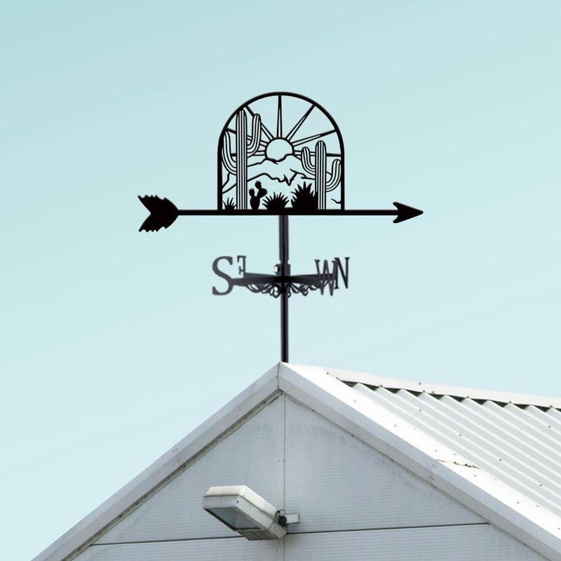 SUPERDANT Western Scene Weather Vane Sun Cactus Wind Vanes for Yard Metal Weathervane Roof Mount for Gardens Outside Black Weathervanes Farmhouse Farm Barn Sheds Patio Decorations - Image 5